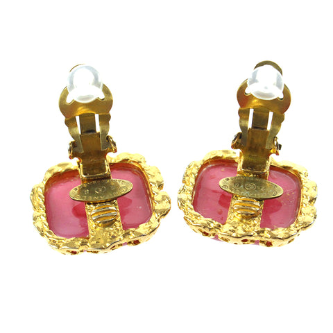 Chanel CHANEL Color Stone Earrings 2CC8 Gold x Red P7441