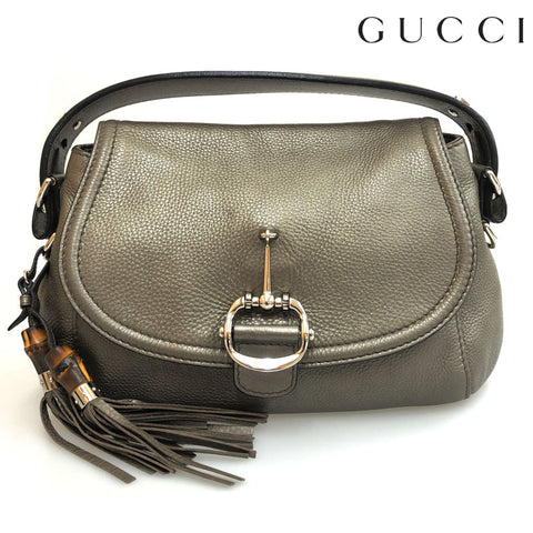 グッチ GUCCI フリンジ バンブー ハンド ショルダーバッグ レザー