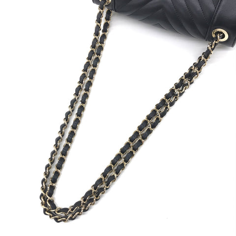 Chanel CHANEL Chevron V Stitch Double Chain Shoulder Bag Leather