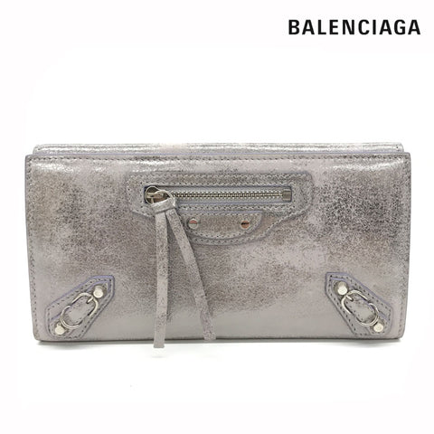 Balenciaga Balenciaga Klassiker Faltenfalt Brieftasche Leder Silber P11663