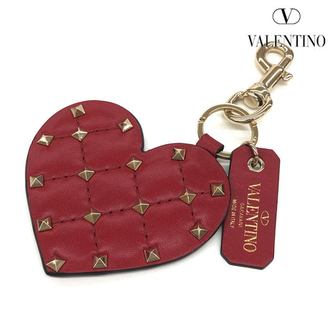 Valentino Valentino心脏螺柱魅力钥匙扣皮革红色P11644