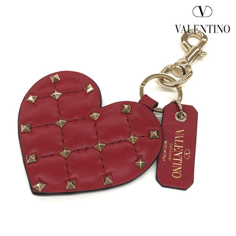 Valentino Heart Studs Charme Keychain Leder Red P11644