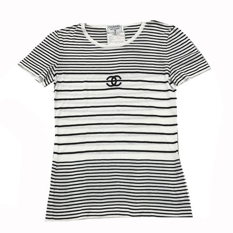Chanel Black CC Logo Short Sleeve Crew Neck Top