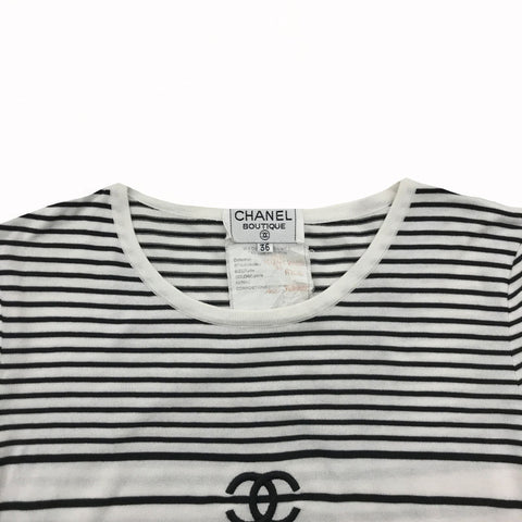 Chanel Chanel Coco Mark Border Kurzarm T -Shirt 95p Weiß x Schwarz P11684