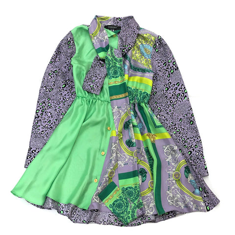 Versace Parrot Patchwork Mini Kleid Leopardendruckkleid Multicolor P11683