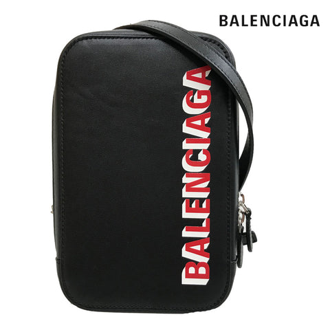 バレンシアガ BALENCIAGA ロゴ ショルダーバッグ レザー ブラック P12618