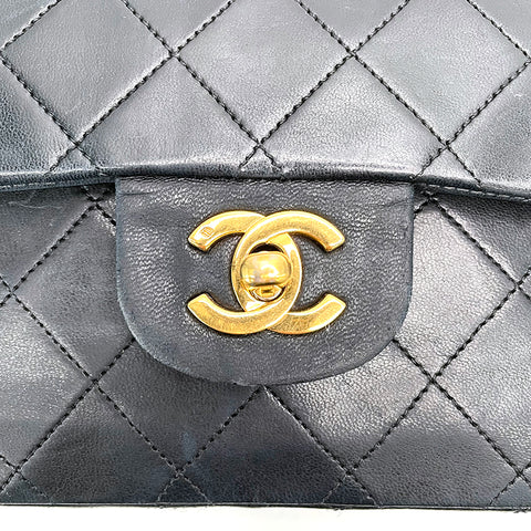 シャネル CHANEL チェーン Wフラップ マトラッセ ラム ショルダーバッグ VINTAGE 中古 定番 ブラック WS1563