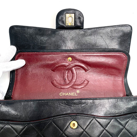 シャネル CHANEL チェーン Wフラップ マトラッセ ラム ショルダーバッグ VINTAGE 中古 定番 ブラック WS1563