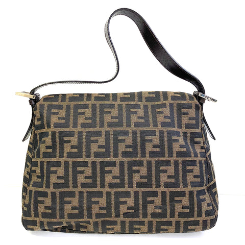 FENDI Mamma Bucket Handbag One Shoulder Bag All-over Pattern Logo Brown WS2473