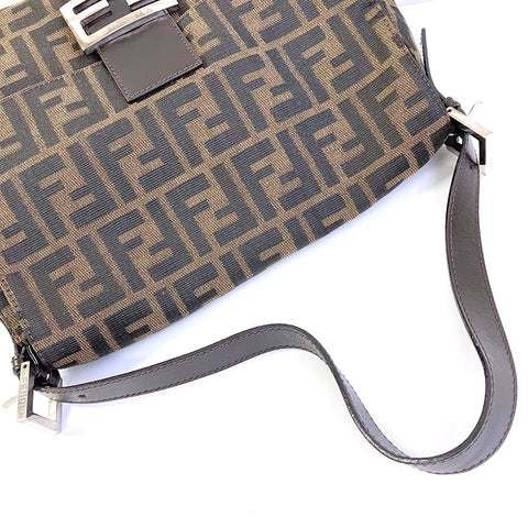 FENDI Mamma Bucket Handbag One Shoulder Bag All-over Pattern Logo Brown WS2473