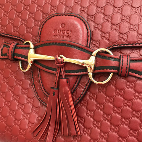 Gucci Micro Guccishima肩带皮革红色P11757