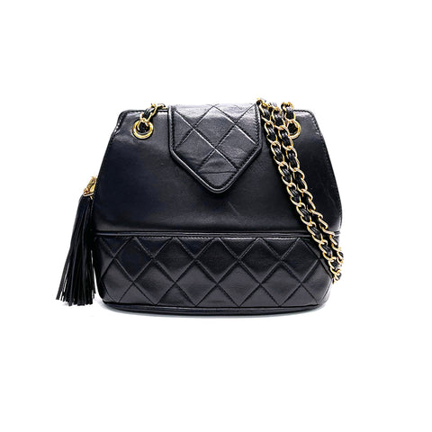 シャネル CHANEL マトラッセ フリンジ チェーン ショルダーバッグ ブラック WS1566