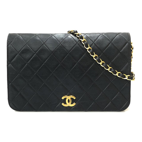 Chanel Full Lap Matelasse Coco Mark Marke Lock -Ketten -Umhängetasche Leder Black P11744