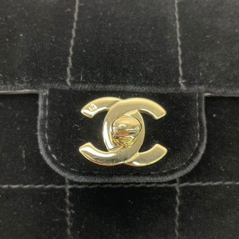 シャネル CHANEL チョコバー フリンジ ショルダーバッグ ベロア ブラック WS1153