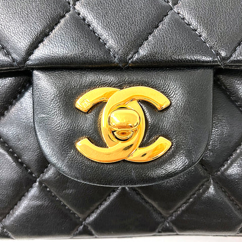 Chanel Chanel Matelasse Double flap 2000-2001连锁肩袋羊羔黑色WS2096