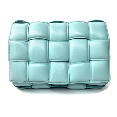 Bottegaveneta Kassette 2010-2020 Umhängetasche Vintage verwendet klassische Lambskin Aqua Blue WS2007