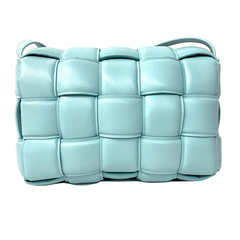 Bottegaveneta Kassette 2010-2020 Umhängetasche Vintage verwendet klassische Lambskin Aqua Blue WS2007