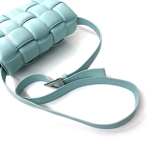 Bottegaveneta Kassette 2010-2020 Umhängetasche Vintage verwendet klassische Lambskin Aqua Blue WS2007