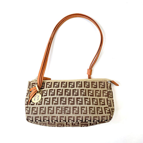 Fendi Zucchino ff Charme Handtasche Leinwand Beige WS2276