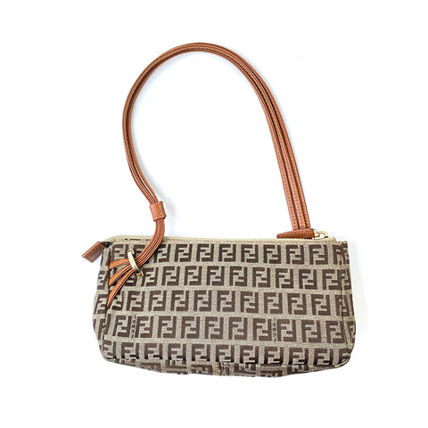 FENDI Zucchino FF Charm Handbag Canvas Beige WS2276