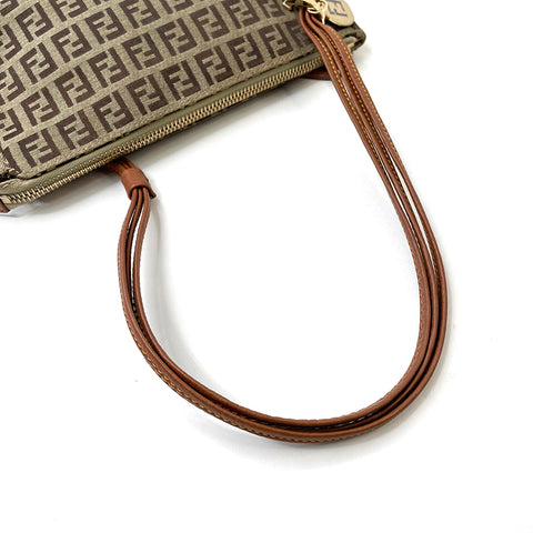 Fendi Zucchino FF Charm Handbag Canvas Beige WS2276