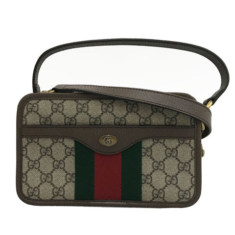 Gucci Ophidia GG Supreme Sherry Line肩带PVC皮革棕色P11887