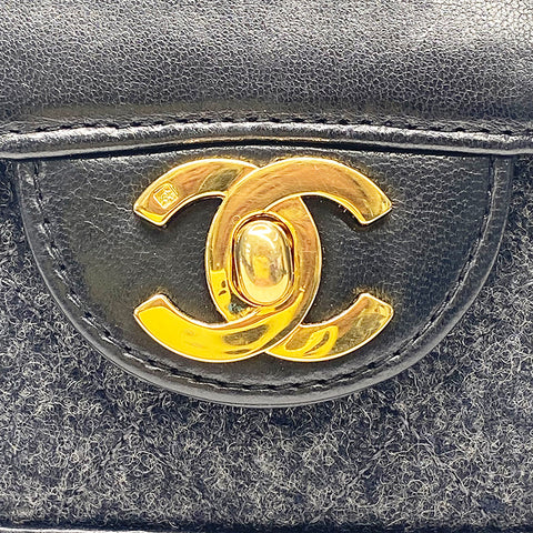 シャネル CHANEL フェルト クラシック ハンドバッグ チェーン ショルダーバッグ ラムスキン ブラック WS1275