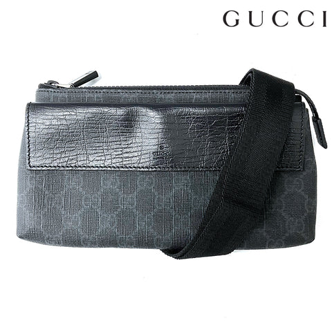 グッチ GUCCI GGスプリーム ベルトバッグ ウエストバッグ レザー PVC シンプル 黒 ポーチ ブラック WS2809