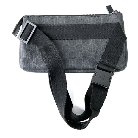 Gucci GG Supreme Belt Bag Waist Bag Leather PVC Simple Black Pouch Black WS2809