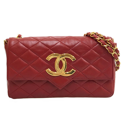 Chanel Deka Coco Matelasse Pushlock Chain Chause肩带皮革红色C3147