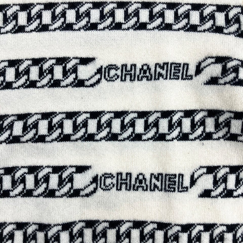 シャネル CHANEL カシミア ロゴ 長袖 ニット ボーダー 総柄 2001 セーター SIZE 40 レディース ベージュ×ブラック WS2815