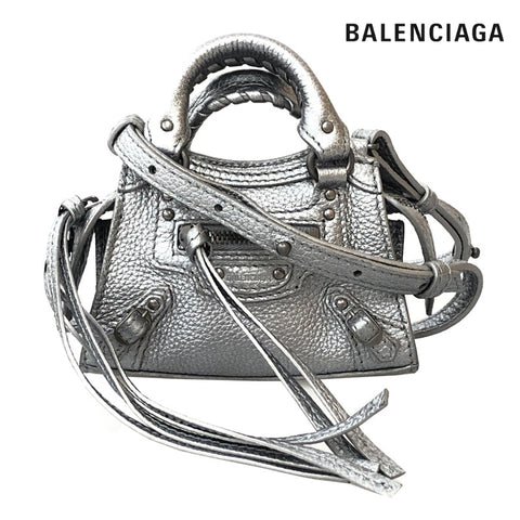 Balenciaga Super Nano Neo Classic 2way手工迷你肩带皮革银色P12120