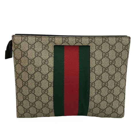 Gucci GG最高雪利酒线离合器袋PVC皮革棕色P12113