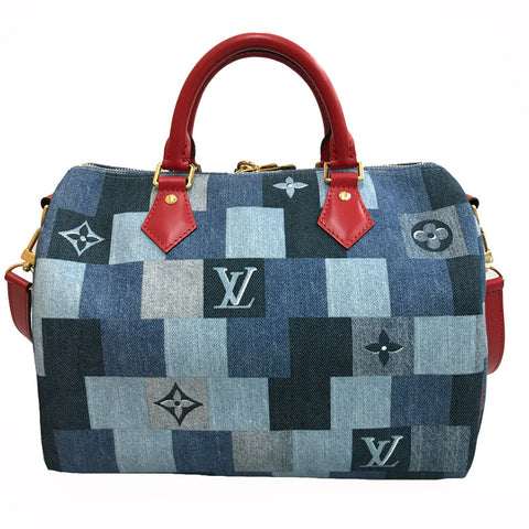 ルイ・ヴィトン LOUIS VUITTON モノグラム スピディー30 M45041 2WAY ショルダーバッグ デニム レザー ブルー×レッド P12126