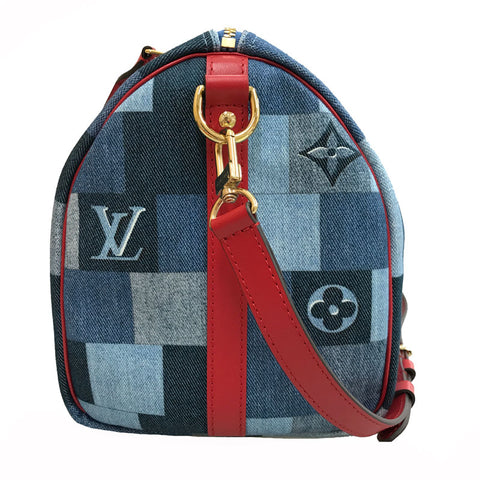 ルイ・ヴィトン LOUIS VUITTON モノグラム スピディー30 M45041 2WAY ショルダーバッグ デニム レザー ブルー×レッド P12126