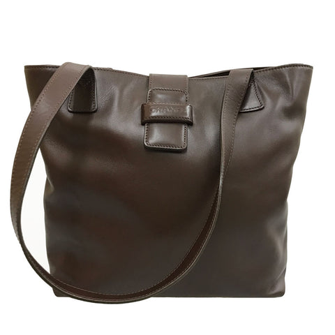 Chanel CHANEL logo tote shoulder bag leather brown P12129