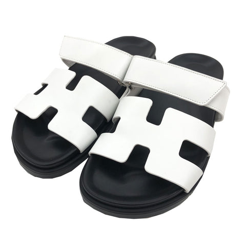 Hermes Cipre 38 Sandalen Leder Weiß EITM0165