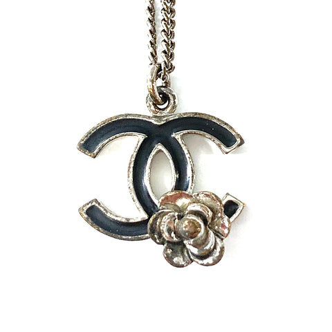 Chanel Chanel Coco Mark Black Silver Rose Rose Rose Collier Silver P16213