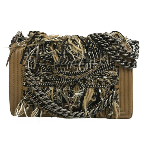 Chanel Chanel Boy Chanel Tweed Umhängetasche Leder Braun C2859