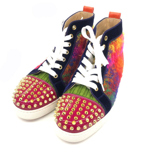 Christian Louboutin Spike Bolzen 37 High Cut Sneakers Leder x Stoff Multicolor P12385