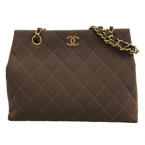 Chanel Matelasse Coco Mark Chain Umhängetasche Canvas Braun C2868