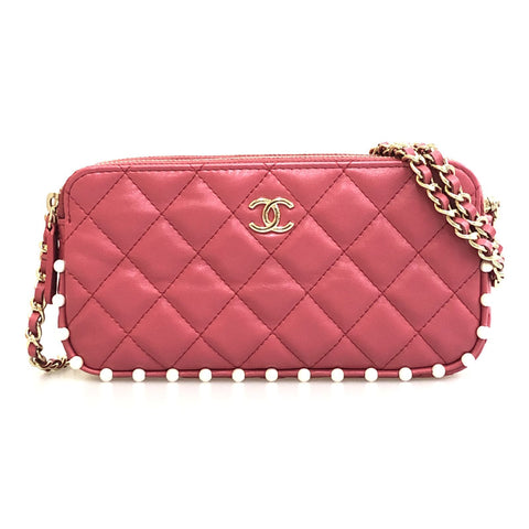 Chanel Chanel Matrasse Coco Mark Wallet Chain Leder Pink EIT0287