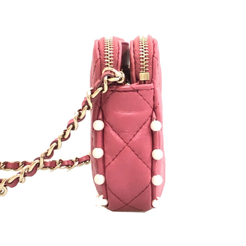 Chanel CHANEL Matrasse Coco Mark Wallet Chain Leather Pink EIT0287
