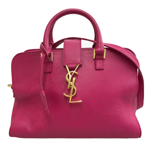 Yves Saint Laurent Yves Saint Laurent徽标Cabas 2way手肩袋皮革粉红色P12220