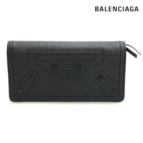 Balenciaga Logo Long Portefeuille en cuir noir C2991