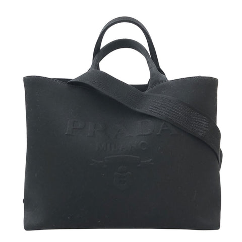 Prada Triangle Logo 2way Hand Tote Umhängetasche Leinwand Schwarz P12633