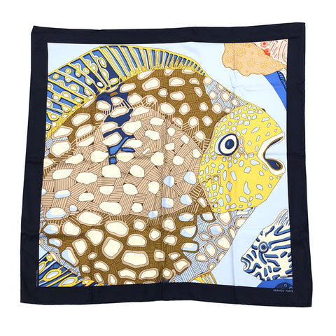 爱马仕(Hermes)Carre 90鱼图案深海鱼类曼泡围巾多色EIT0181