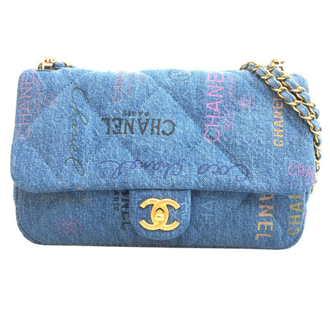 Chanel Small Lap Drehen Ketten -Ketten -Umhängetasche Denim Blue C2884