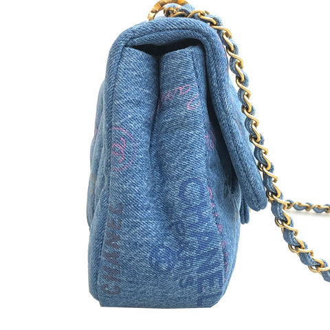 Chanel CHANEL Small Flap Turn Rock Chain Shoulder Bag Denim Blue