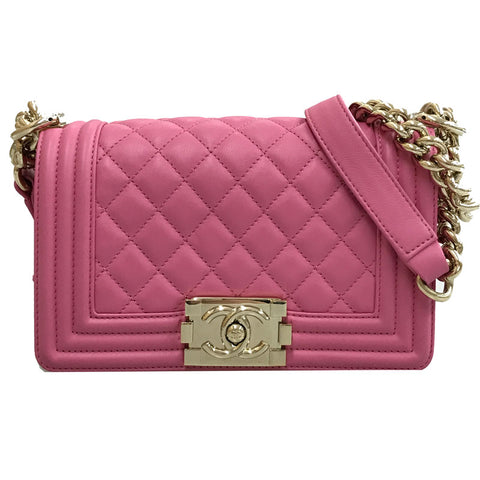 Chanel CHANEL Boy Channel Chain Shoulder Bag Leather Pink EIT0338